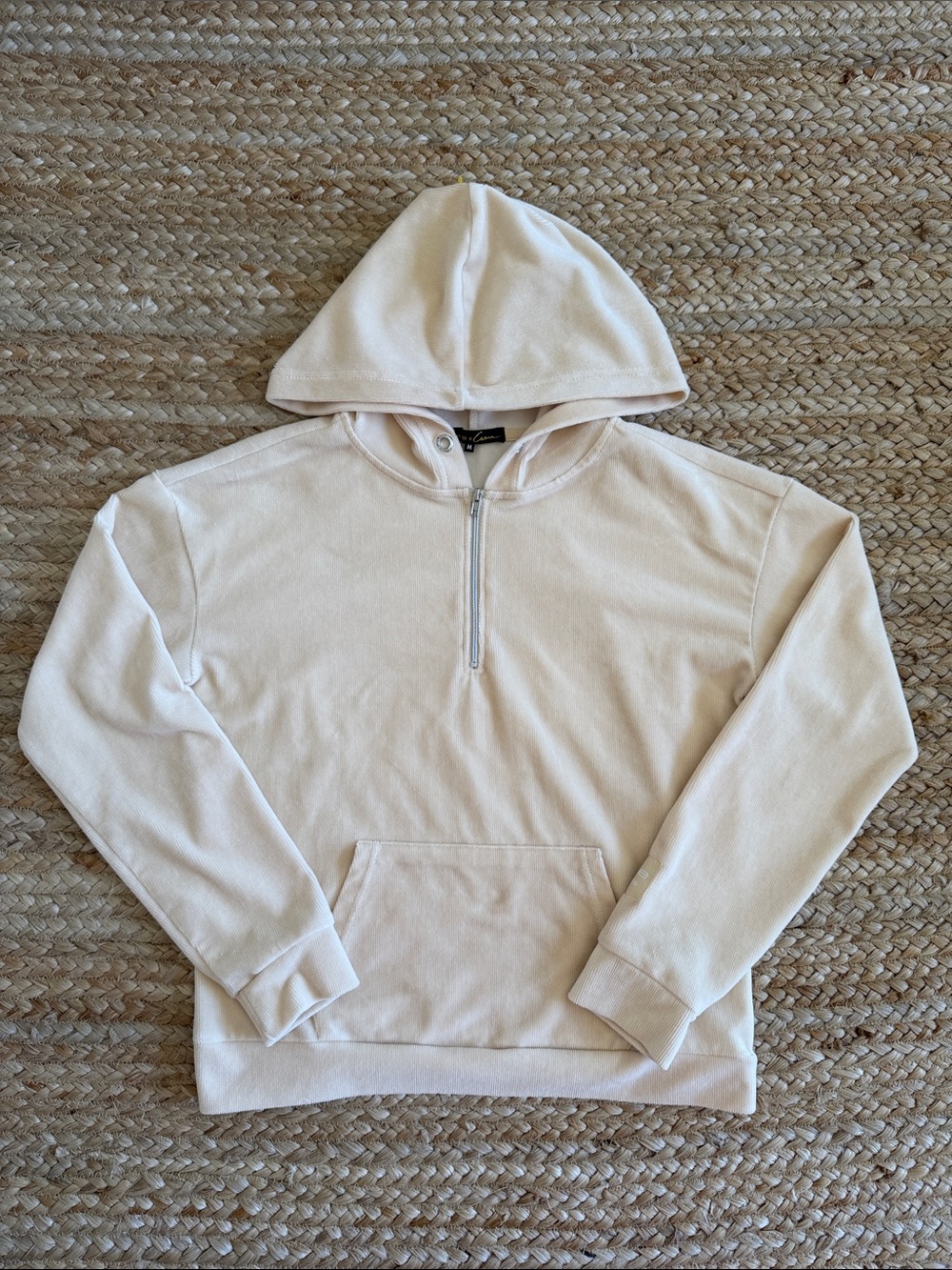 Bebe Cream Quarter-Zip Hooded Sweater